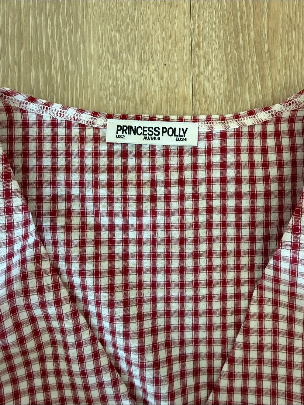 Princess Polly Red Gingham V-Neck Button Front Top - Picture 3 of 3